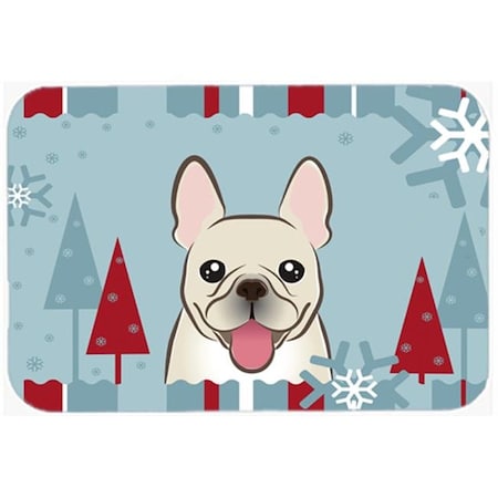 Winter Holiday French Bulldog Mouse Pad; Hot Pad & Trivet
